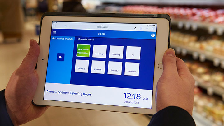 Dashboard StoreWise wireless op ipad, lichtscenes kiezen