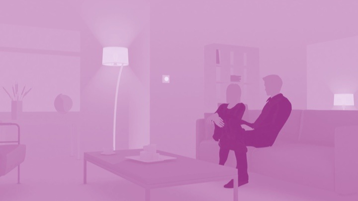 Illustratie van een stel dat thuis op de bank zit te genieten van LED-verlichting